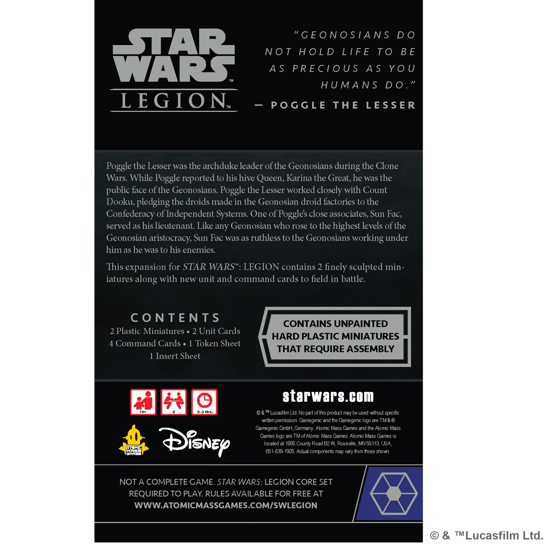 Star Wars : Legion - Sun Fac & Poogle the Lesser Commander Expansion